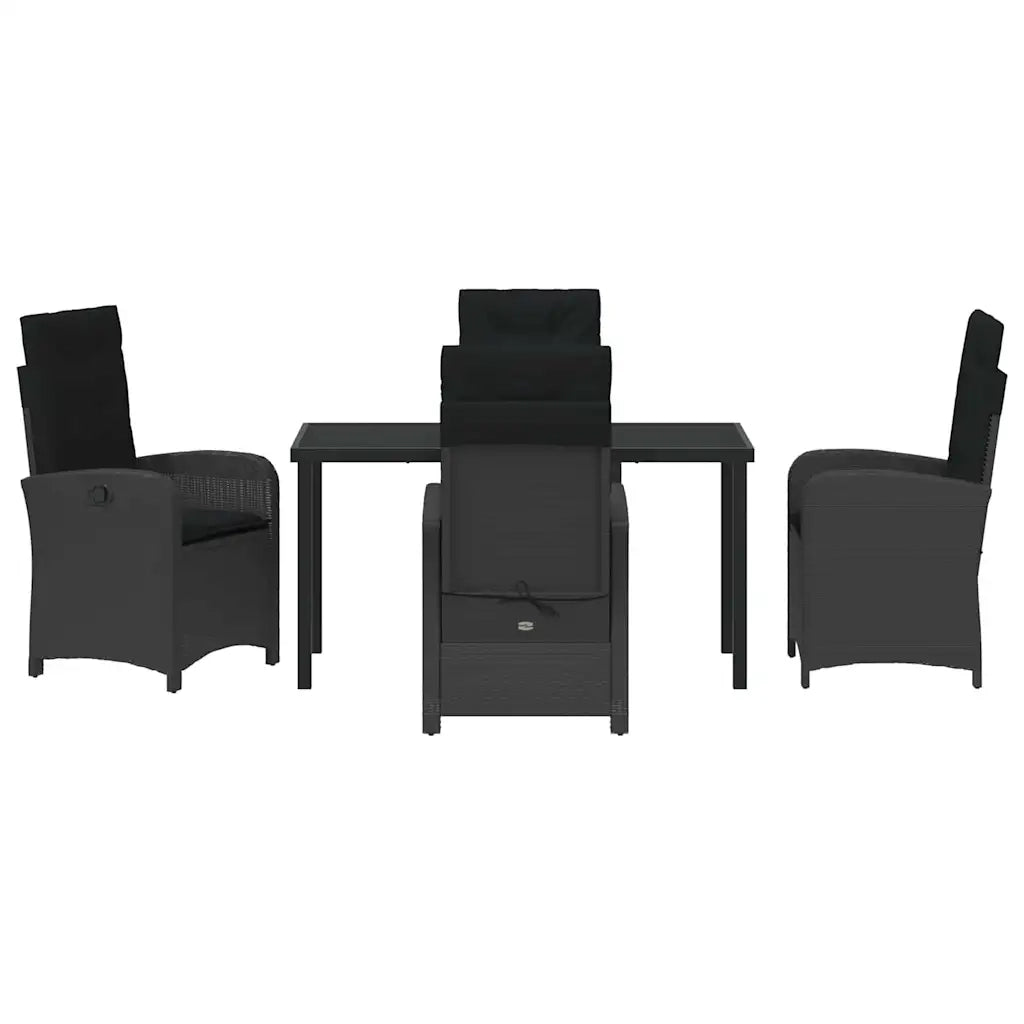 Set da Pranzo per Giardino con cuscino 5 pcs Nero polyrattan
