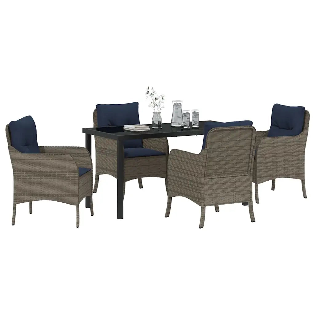 Set da Pranzo per Giardino con cuscino 5 pcs Grigio polyrattan