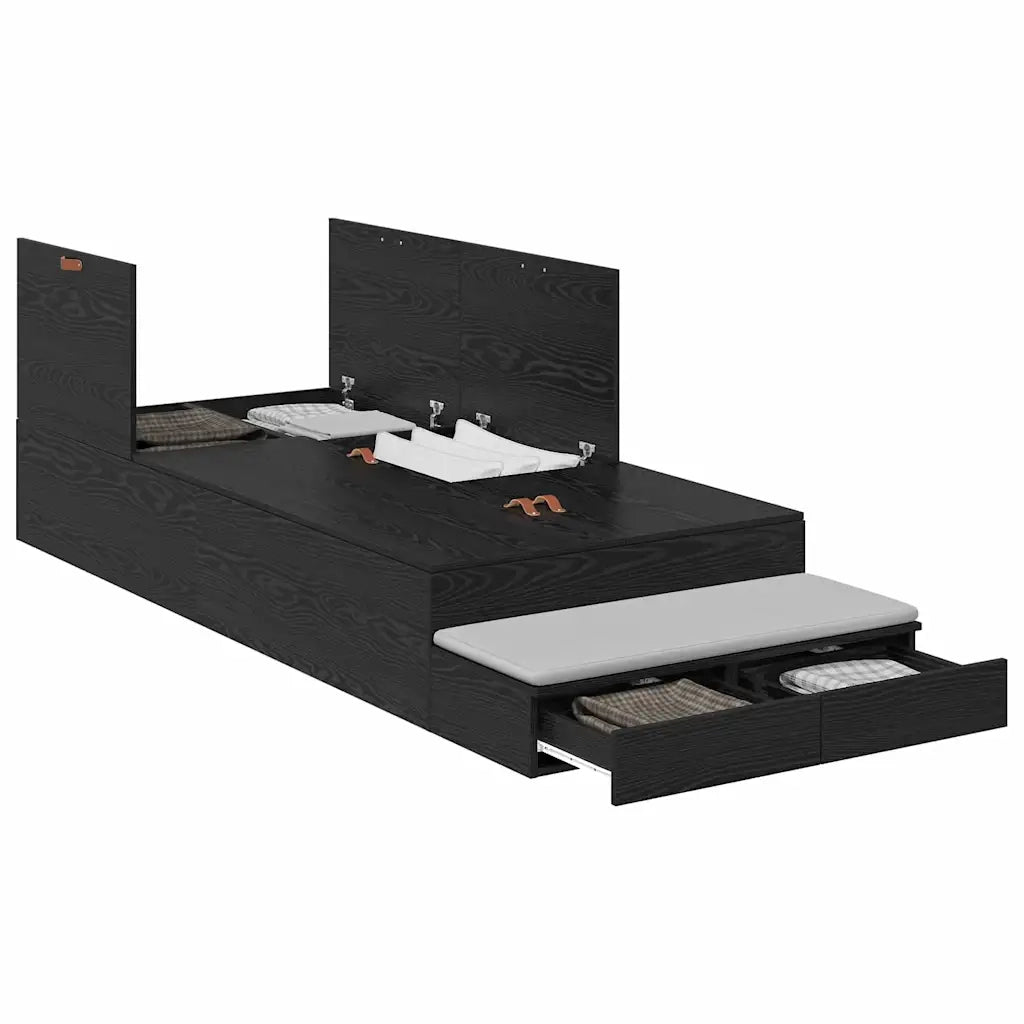 Struttura letto con contenitore con cassetto-Giroletto con contenitore Rovere Nero 75 cm