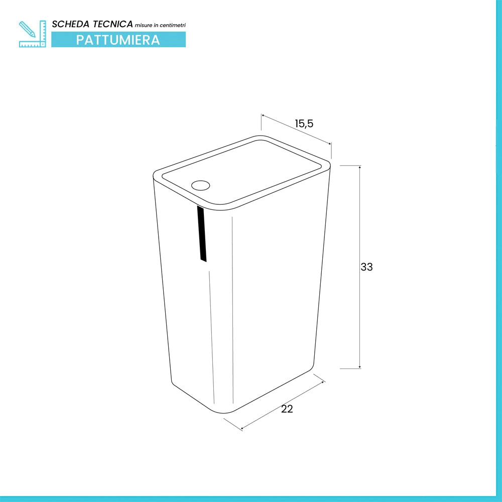 Cestino bagno da 8 litri in plastica nera con coperchio Push