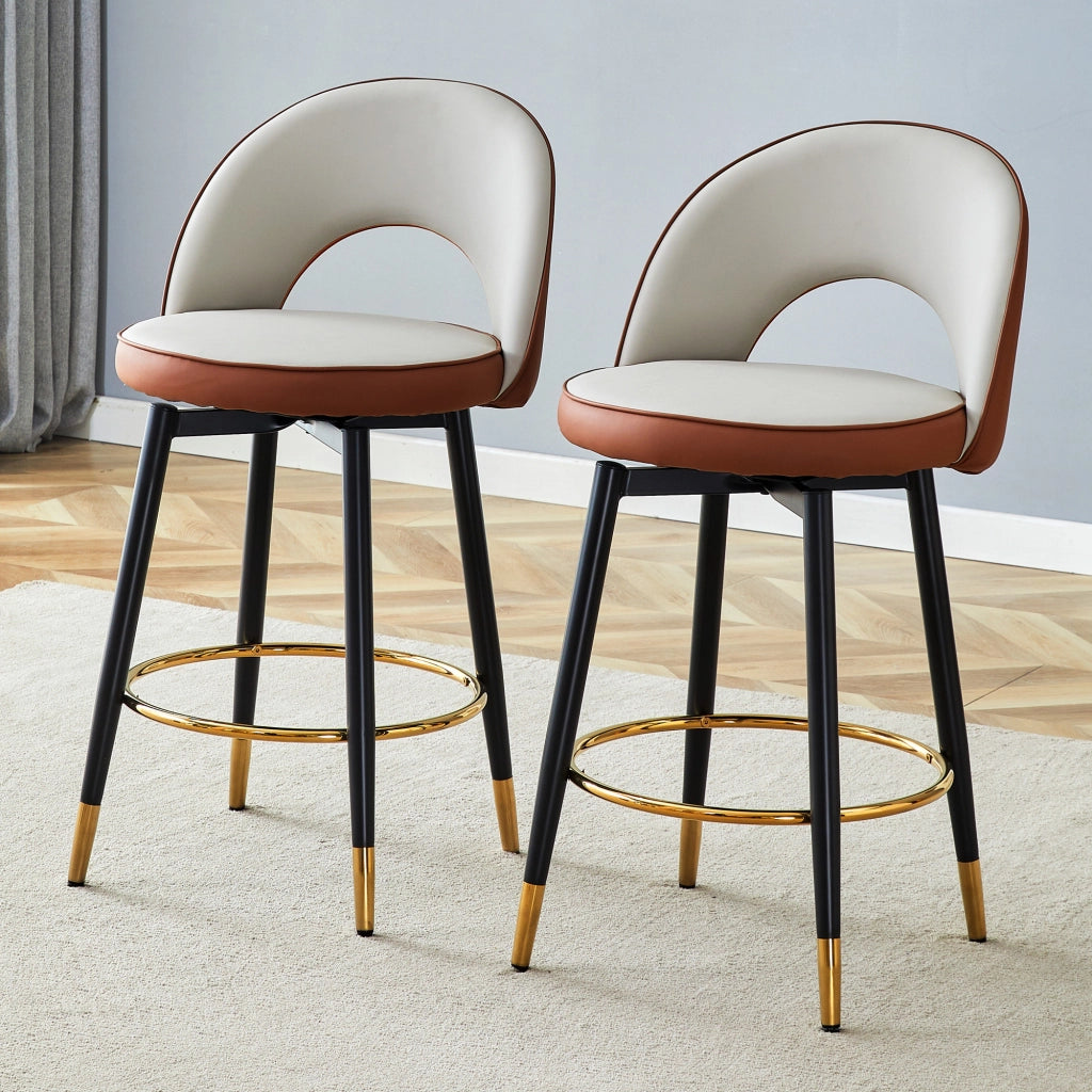 Sgabelli da Bar Girevoli Imbottiti ¨C MINIMAL ¨C Grigio Chiaro/Marrone, PU, Set 2 Pezzi