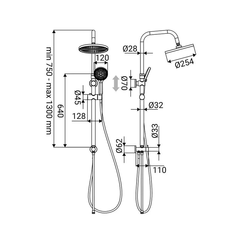 Colonna Doccia Logan Finitura Gun Grey 3 Getti