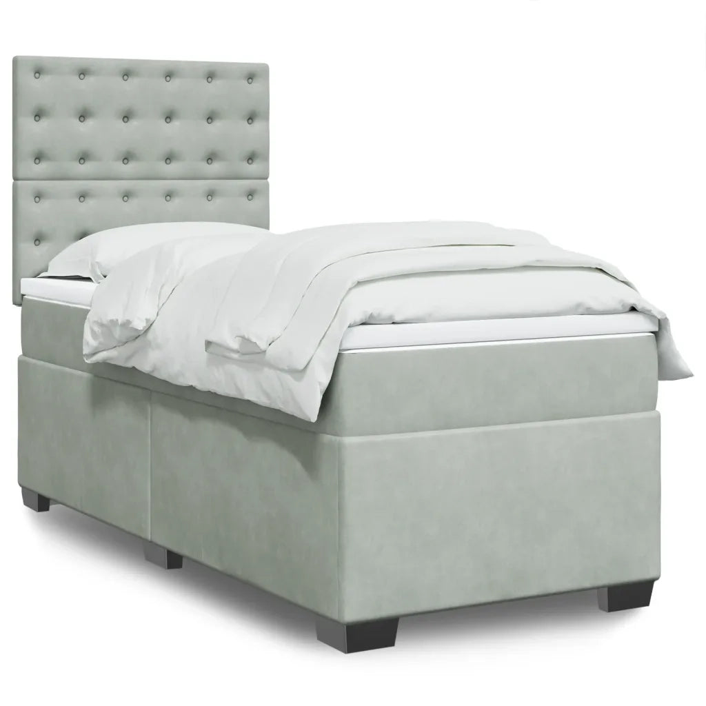 Giroletto a Molle con Materasso Grigio Chiaro 90x190 cm Velluto