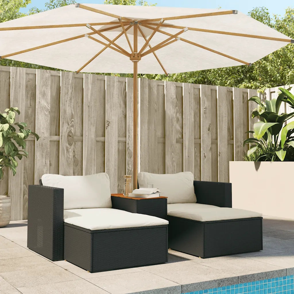 Set Divani da Giardino 5 pz con Cuscini Nero Polyrattan Acacia 365725