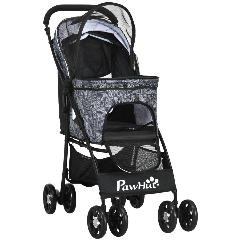 Carrello per Cani Pieghevole con Cuscino e Tasche ¨C Minimal ¨C Grigio 81x48x99 cm