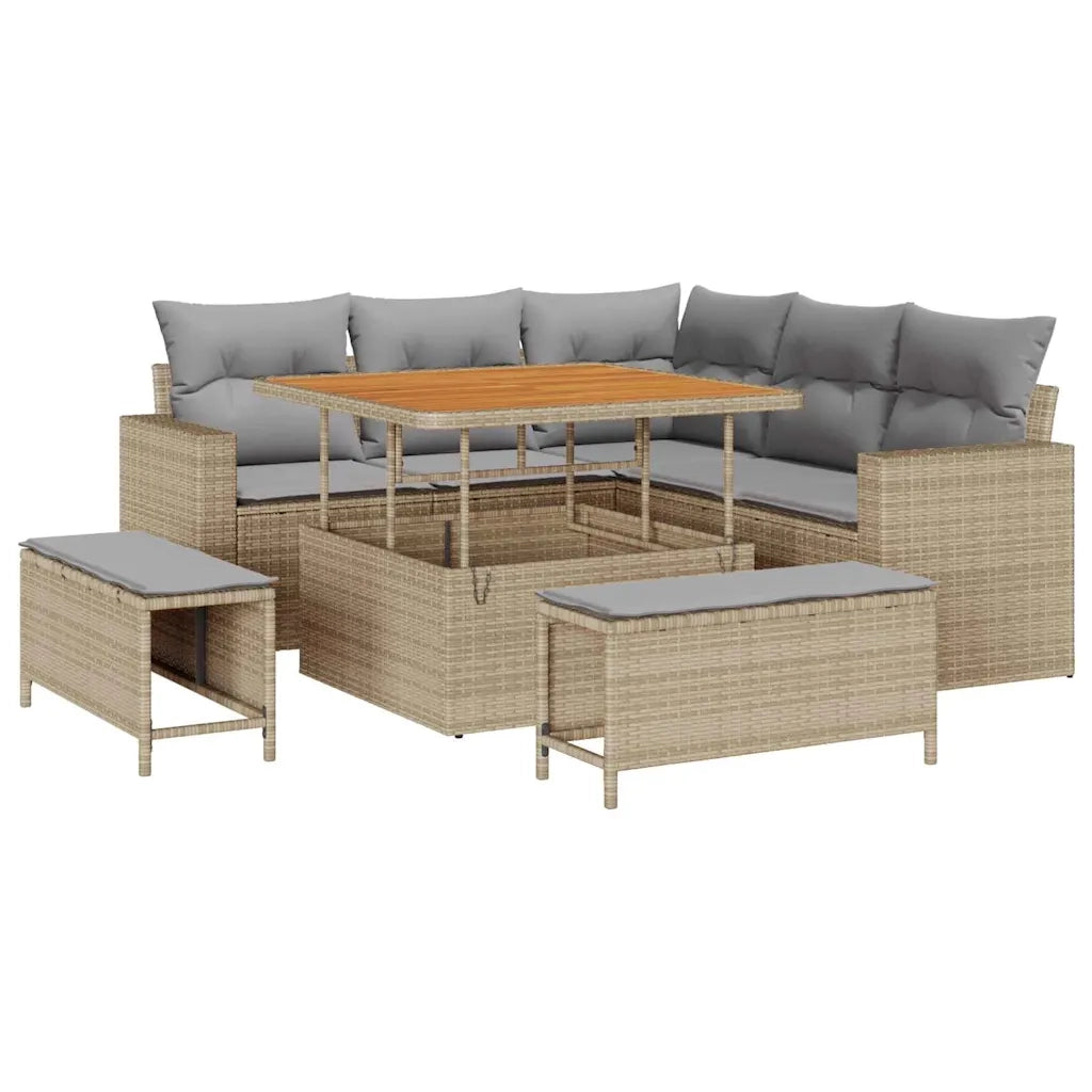 Set Divano da Giardino 9 pcs Beige e Grigio Chiaro polyrattan