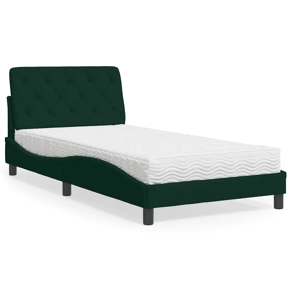 Letto con Materasso Verde Scuro 100x200 cm in Velluto