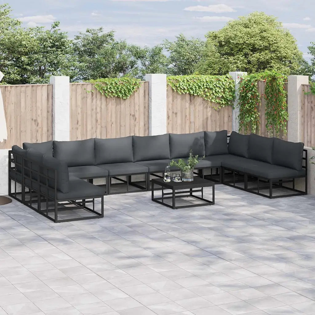 Set Divano da Giardino con cuscino 11 pcs Nero Alluminio 3378903