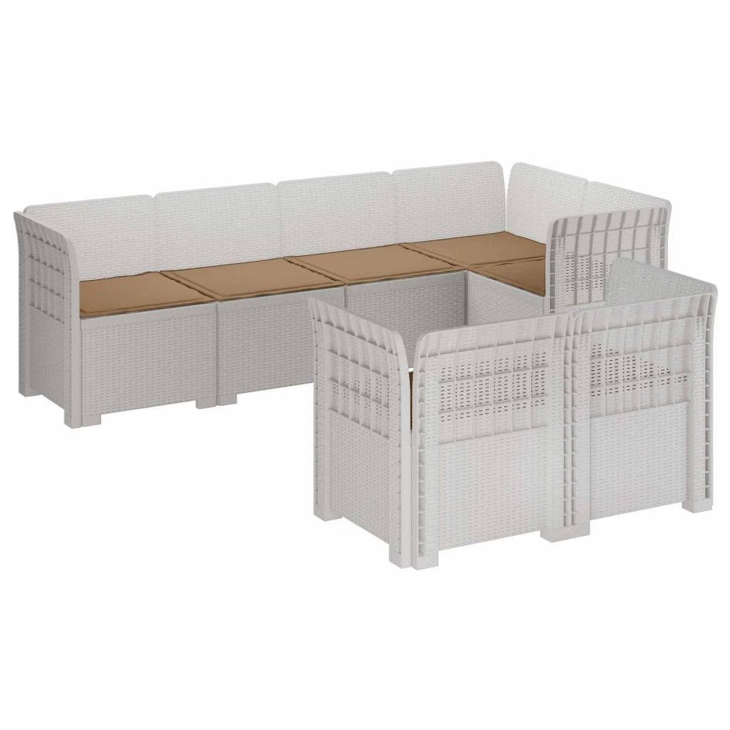 Divano 7 Posti da Giardino con Cuscini Aspetto Rattan PP Bianco 3444152