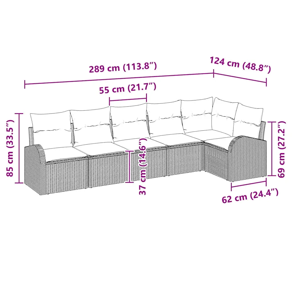 Set Divano da Giardino con cuscino 6 pcs Marrone Poly Rattan 3346058