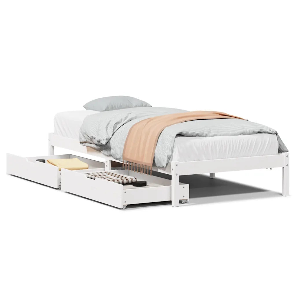 Letto singolo | Letto per adulti | Giroletto senza Materasso Bianco 100x200 cm Legno Massello Pino