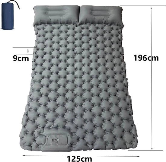 Letto aeree 2 posti - Con cuscini - Pompa a pedale integrata - Grigio - Campeggio - 196 x 125 x 9 cm