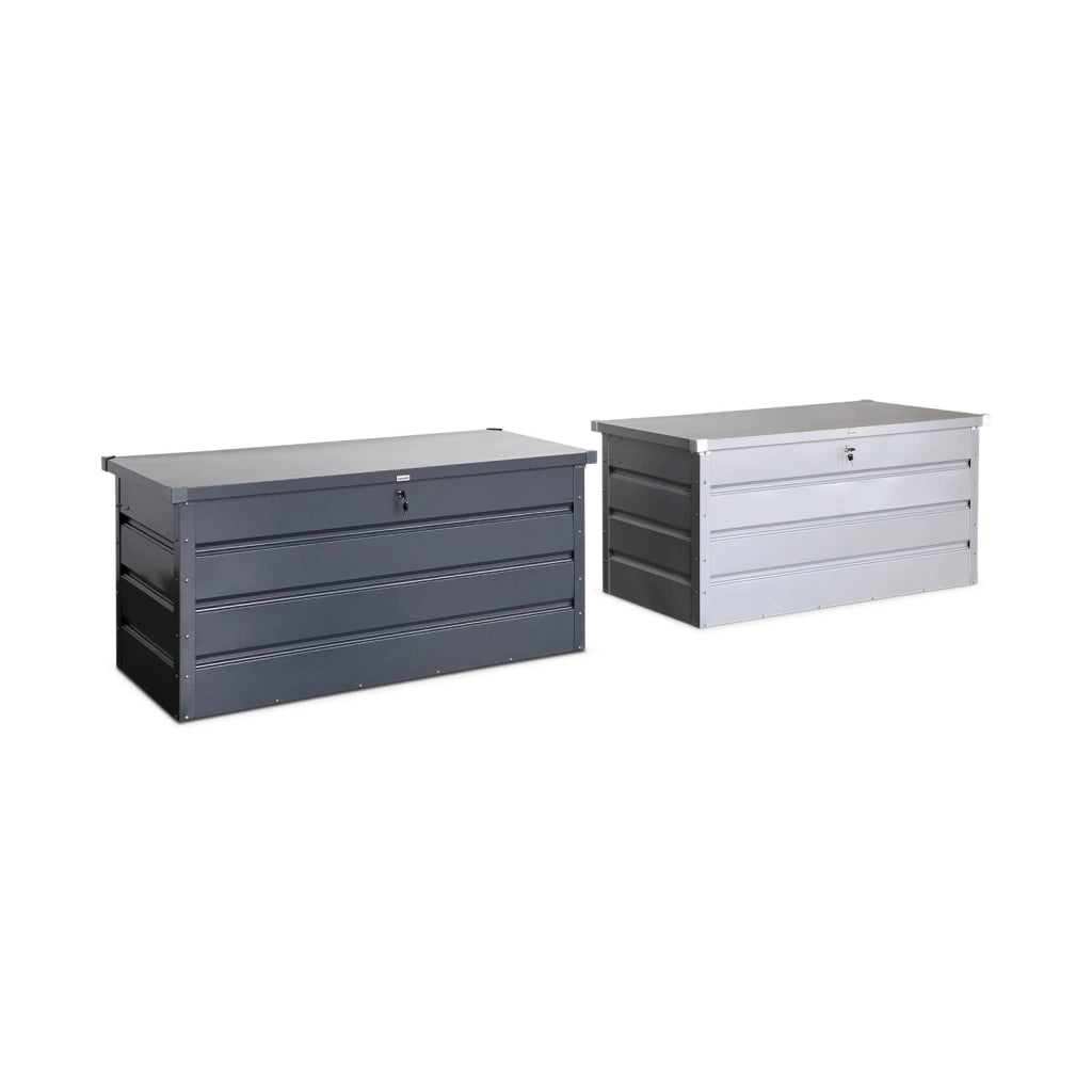 Baule da giardino in metallo, 385l, grigio alluminio