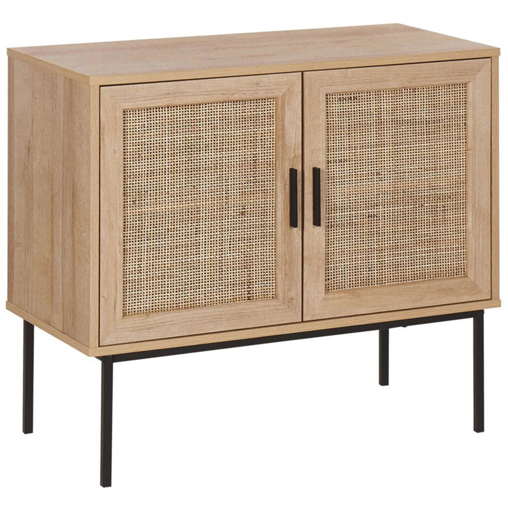 Credenza Moderna a 2 Cassetti con Fronte in Vimini 72 x 80 cm legno Chiaro