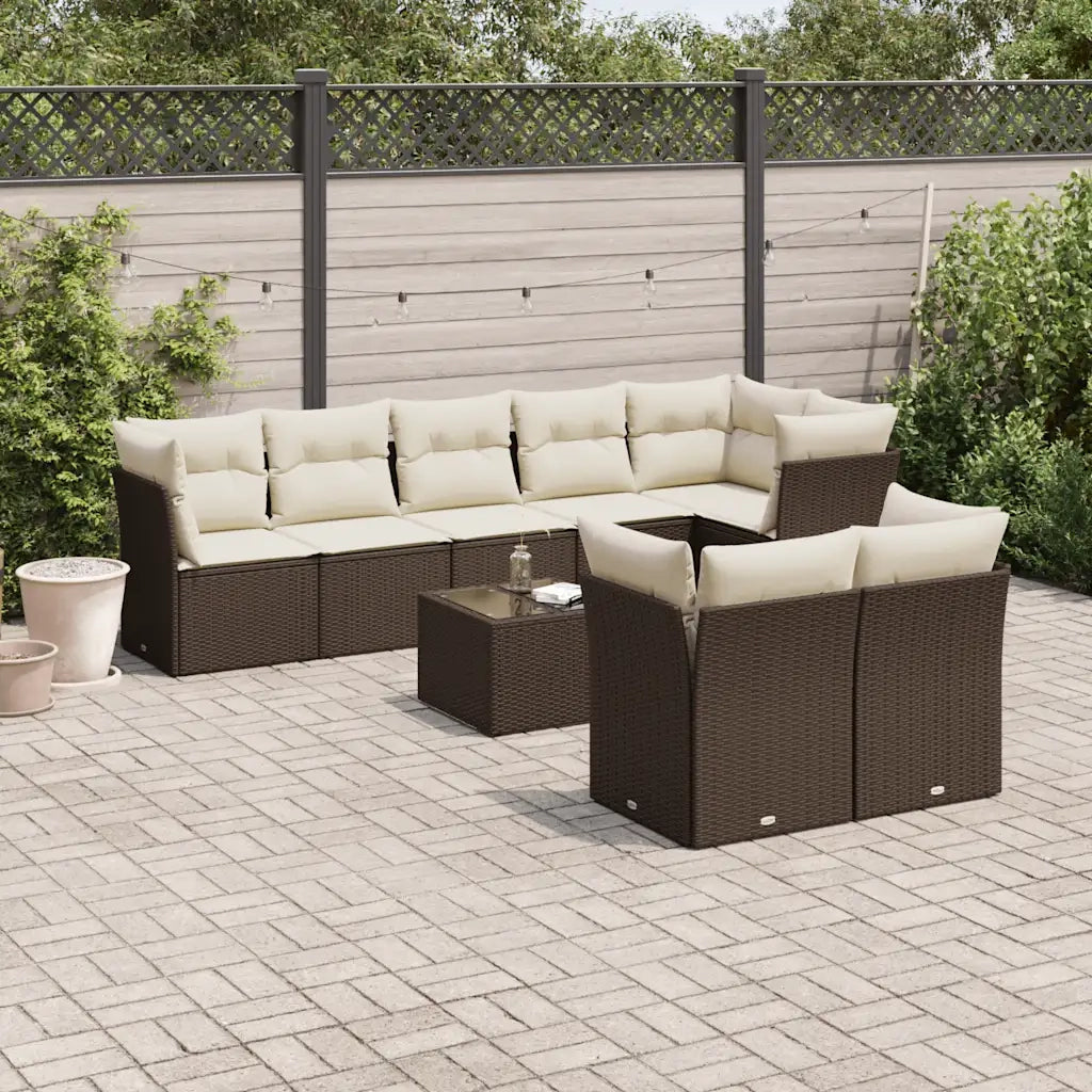 Set Divani da Giardino 9pz con Cuscini Marrone in Polyrattan 3217923