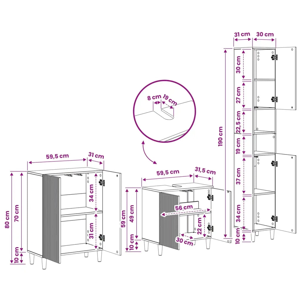 Set di armadietti da bagno in 3 pezzi ARNHEM Bianco Lucido 3417445