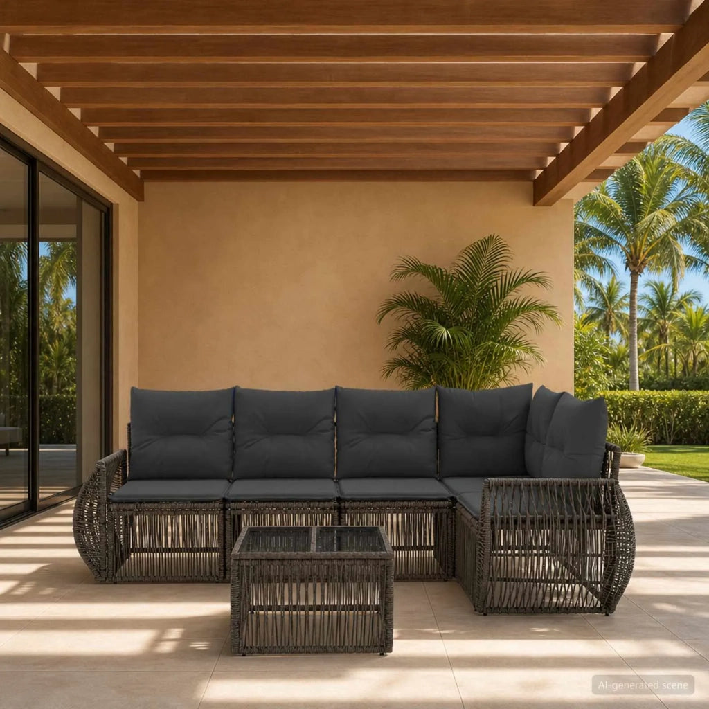 Set Divano da Giardino 6 pz Grigio e Grigio Scuro polyrattan 3435419