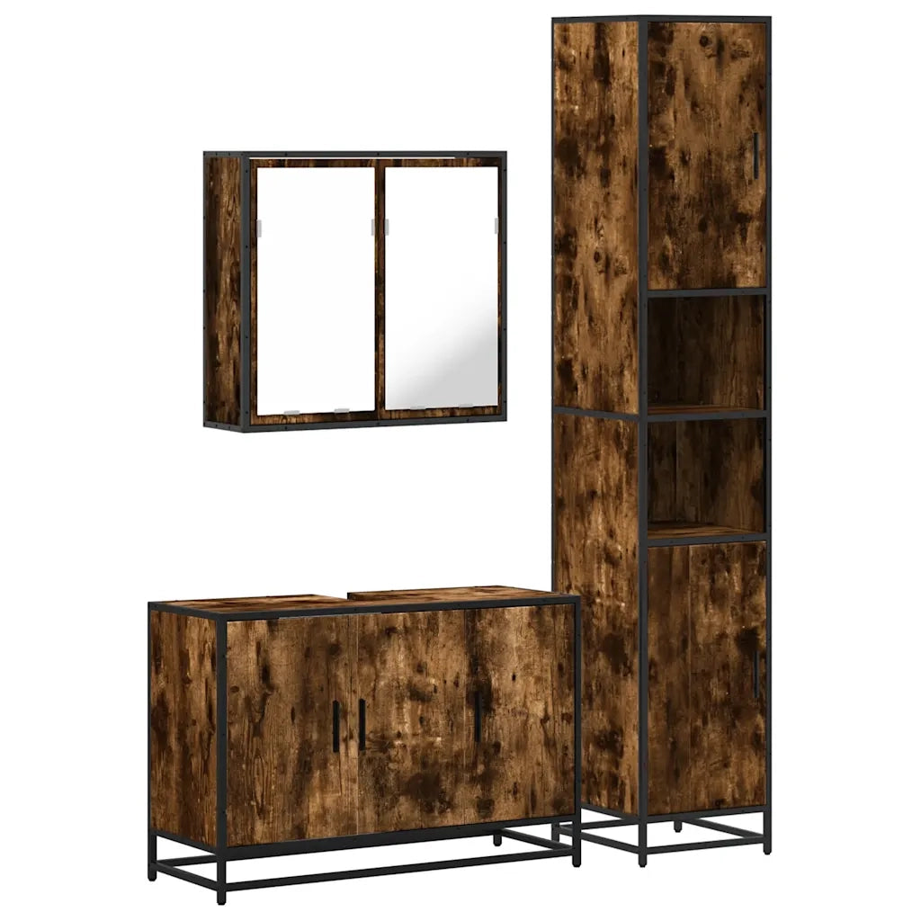 Set Mobili da Bagno 3 pz Rovere Fumo in Legno Multistrato 3301072