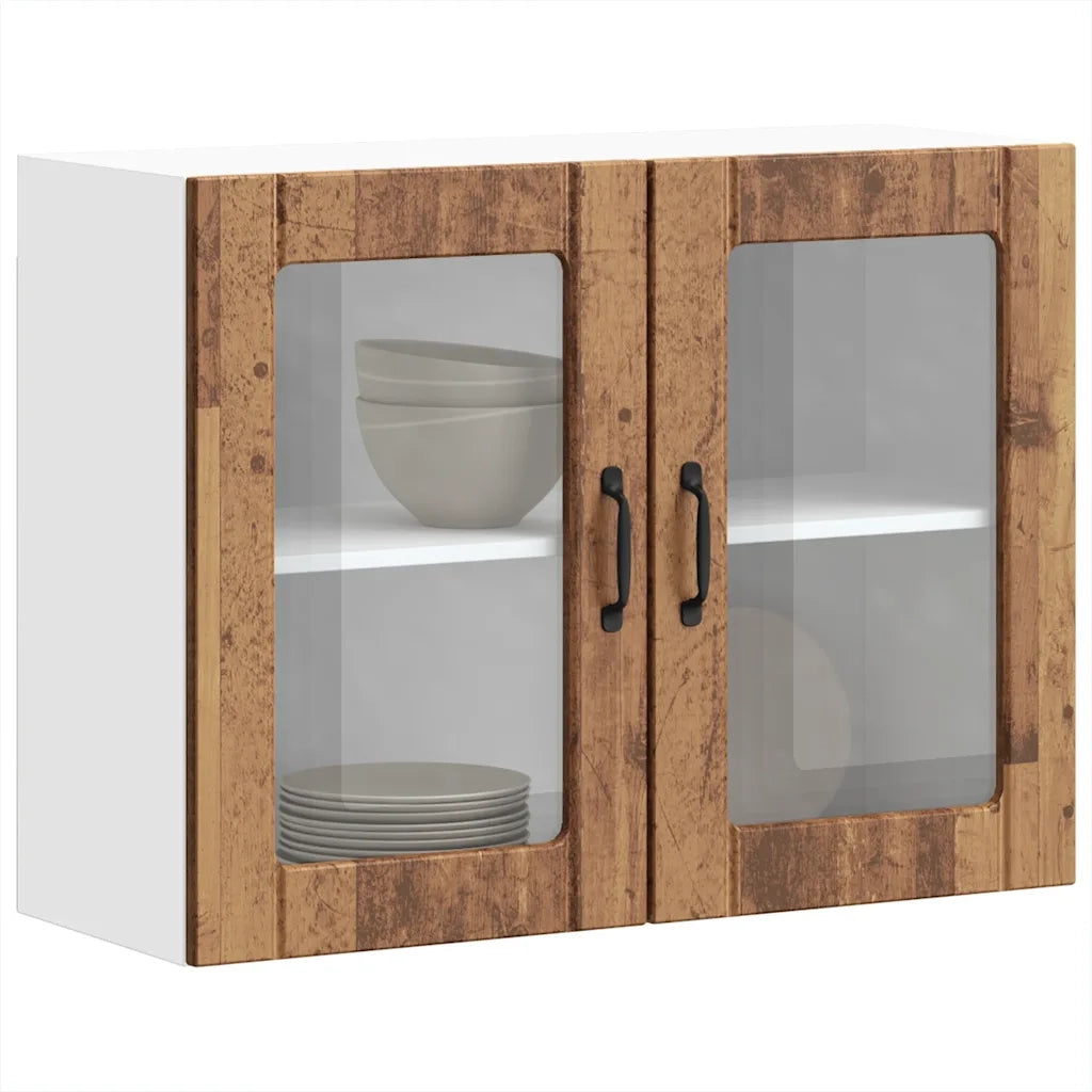 Pensile da Cucina con Porta in Vetro-Mobile Cucina da Parete Lucca Legno Vecchio 280422