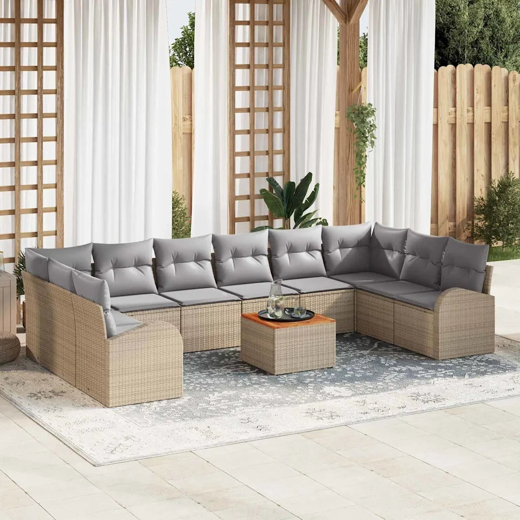 Set Divano da Giardino 11 pcs Beige e Grigio Chiaro polyrattan 3356299