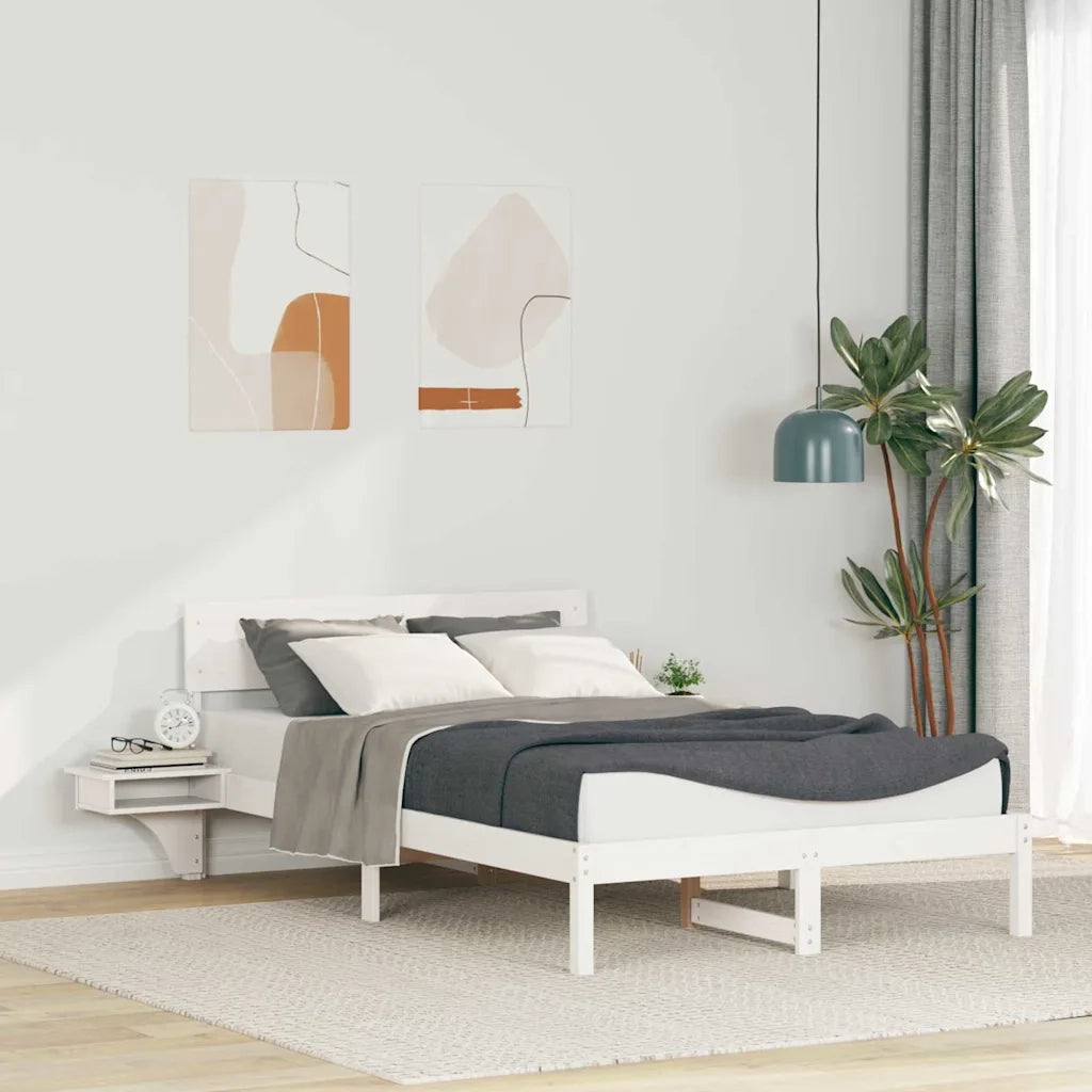 Struttura del letto Bianco 135 x 190 cm Pino massello 873455