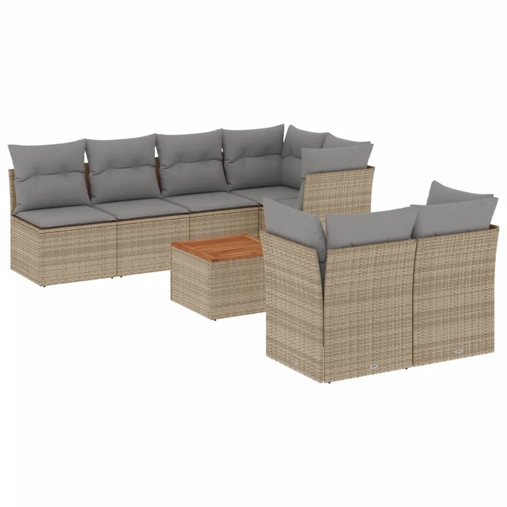 Set Divano da Giardino 8 pz con Cuscini Beige Misto Polyrattan