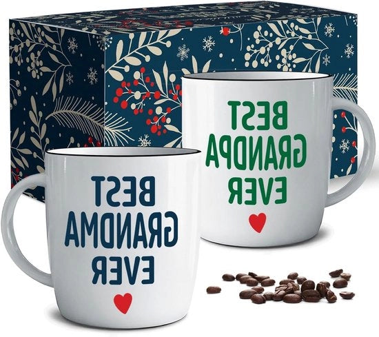 Mokki per Nonni Migliori Nonna e Nonno Mai Caffè Mokki Regali dal Pronipote o Pronipotina Regalo di Natale Perfetto 2 Set Tazze Regalo V1