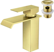 Fissaggio per doccia a cascata, rubinetto per lavabo con impianto di scarico, rubinetto per doccia con altezza di scarico 10,7 cm, rubinetto ad alta pressione per lavabo da bagno, finitura liscia oro.