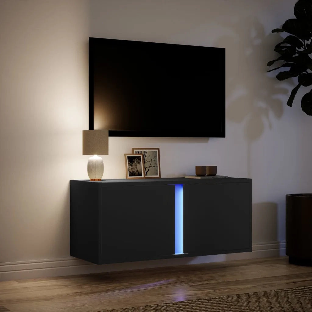 Mobile TV a Parete con Luci LED Nero 80x31x35 cm 852258