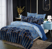 Set di coperte da letto moderno con panno blu marmo 135x200 cm microfibra