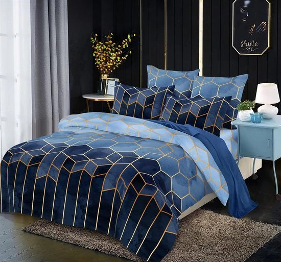 Set di coperte da letto moderno con panno blu marmo 135x200 cm microfibra