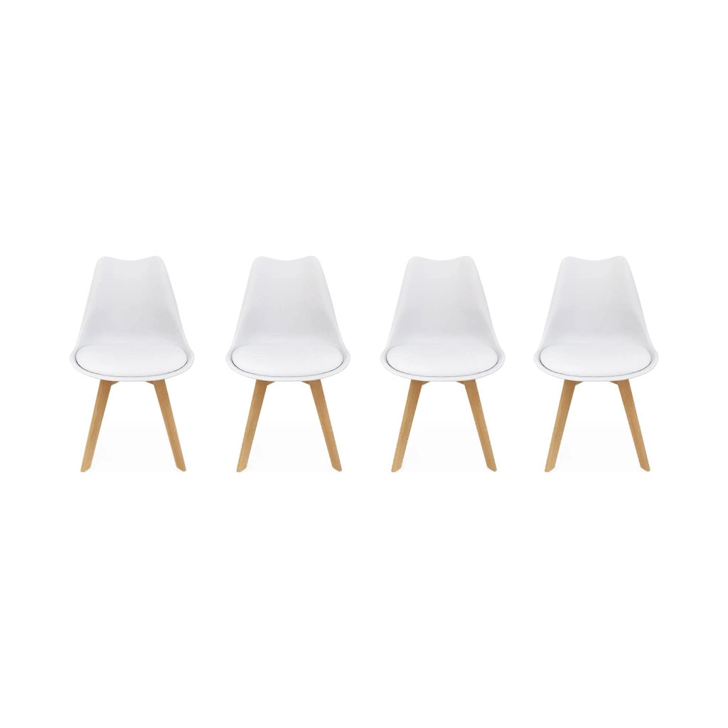 Set 4 sedie scandinave imbottite con gambe in legno , bianco