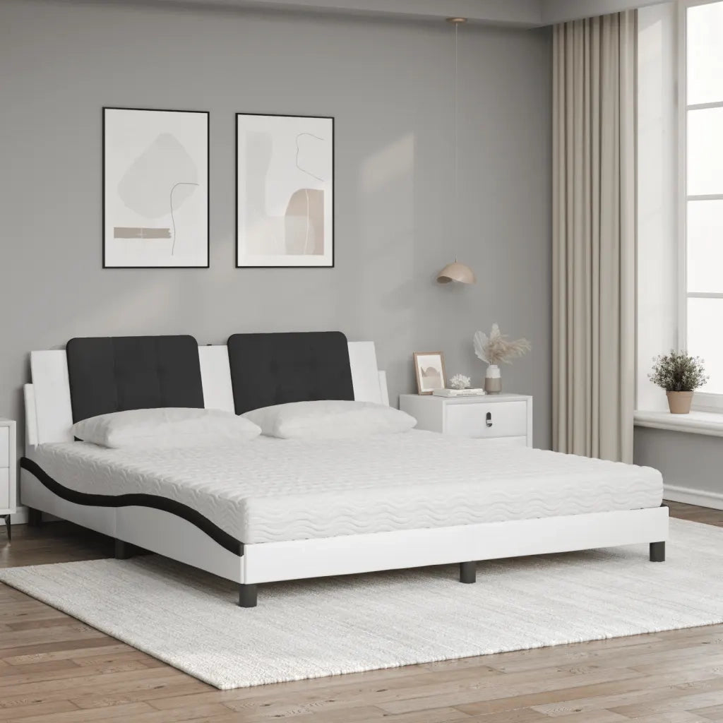 Letto con Materasso Zadar Bianco e Nero 180x200cm Similpelle
