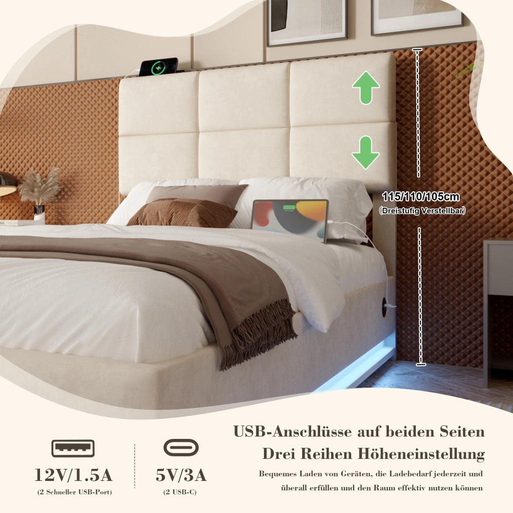 letto in velluto beige 90 x 200 cm