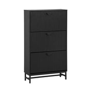 Scarpiera con decoro in legno scanalato, 3 ante, nero
