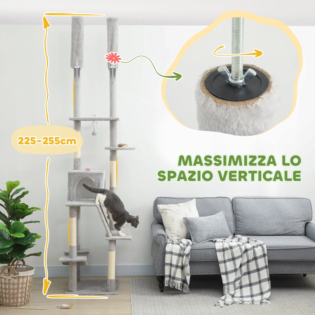 Tiragraffi a Soppalco con Casetta e Amaca ¨C Zephmum ¨C Grigio 225-255 cm