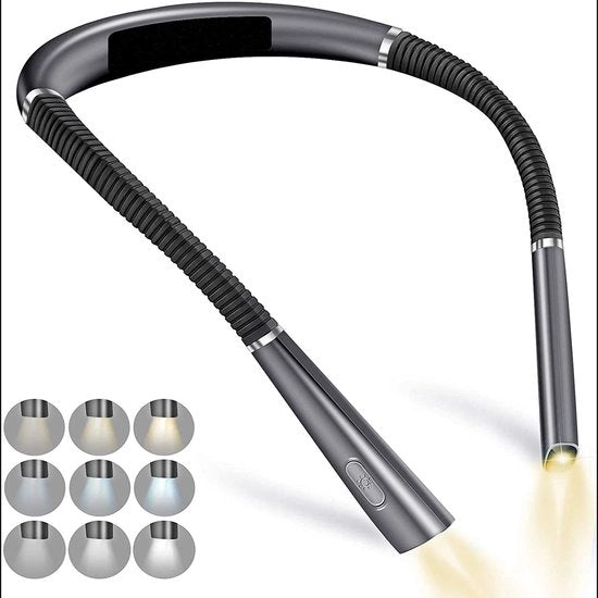 Lampada da Lettura Oplaadabile con Protezione Oculare, 3 Temperaturas di Colore e Regolazione Continua della Luminosità, Durata di 80 Ore, Design Ergonomico per la Lampada da Testa per Leggere in Letto/ Maglia/Riparare