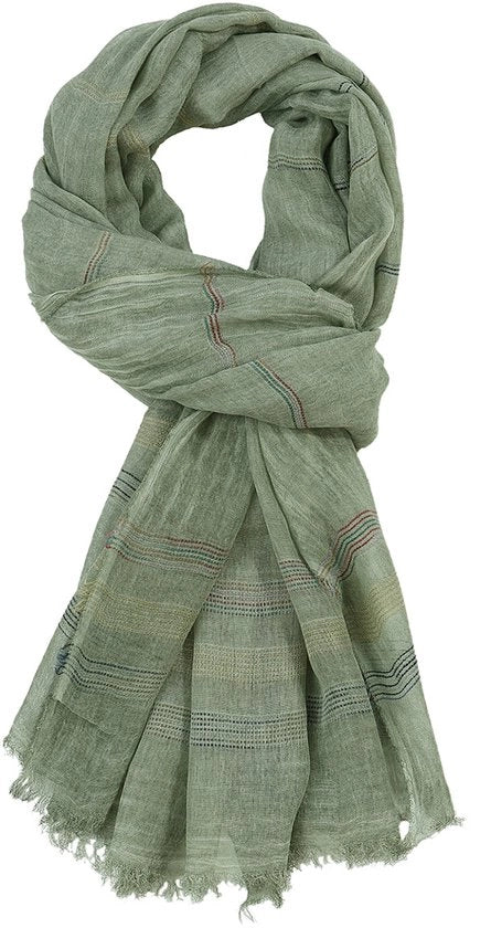 Sfoderia di cotone e lino morbida e calda per uomini, sciarpa a strisce lunga, sciarpa da giacca, sciarpa per stagione autunno-inverno verde