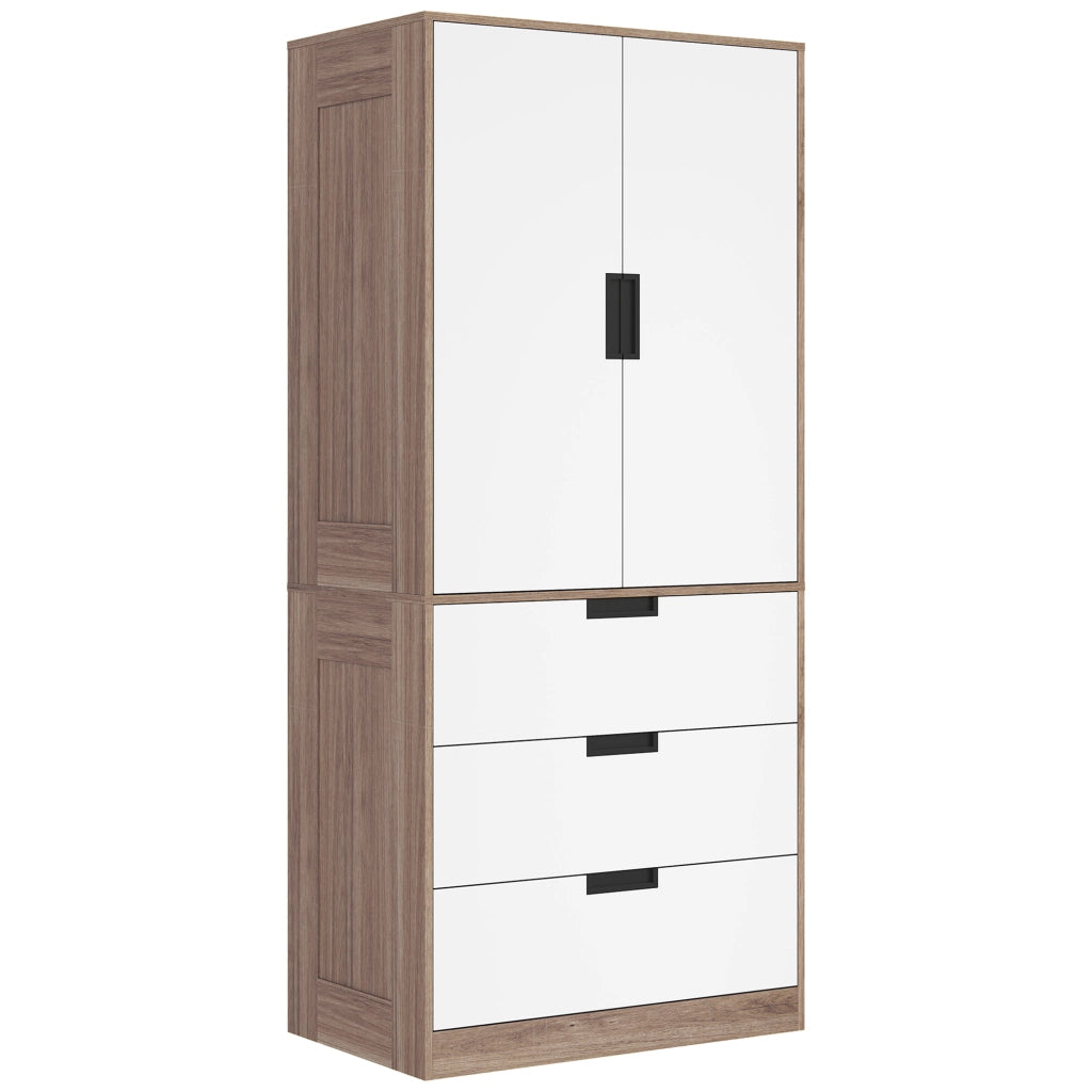 Armadio a 2 ante con 3 cassetti e appendiabiti ¨C Minimal ¨C marrone