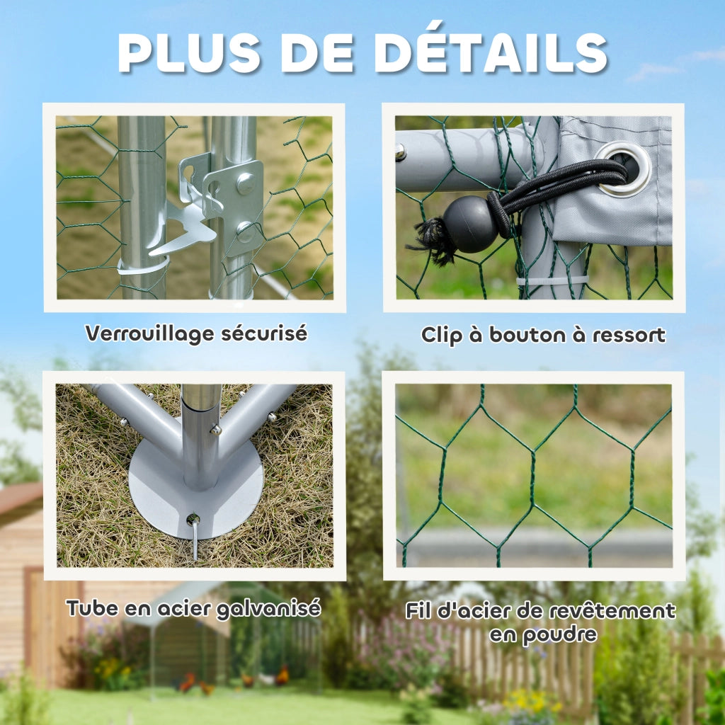 Pollaio Grande in Metallo ¨C Xylo ¨C Copertura Impermeabile Anti-UV, 3x3.4x1.9m, per 10-15 Galline