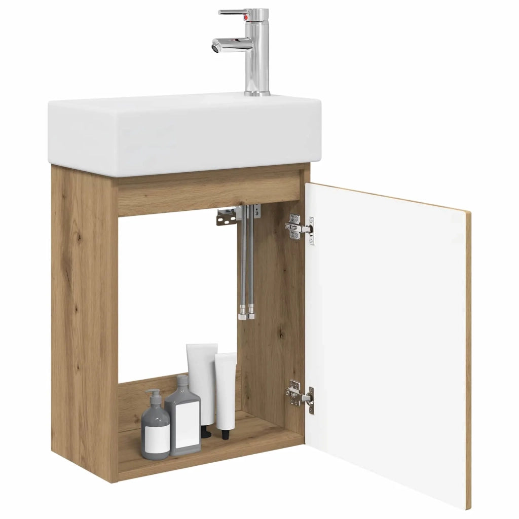 Mobile Bagno | Armadio da bagno con rubinetto Rovere Artigianale