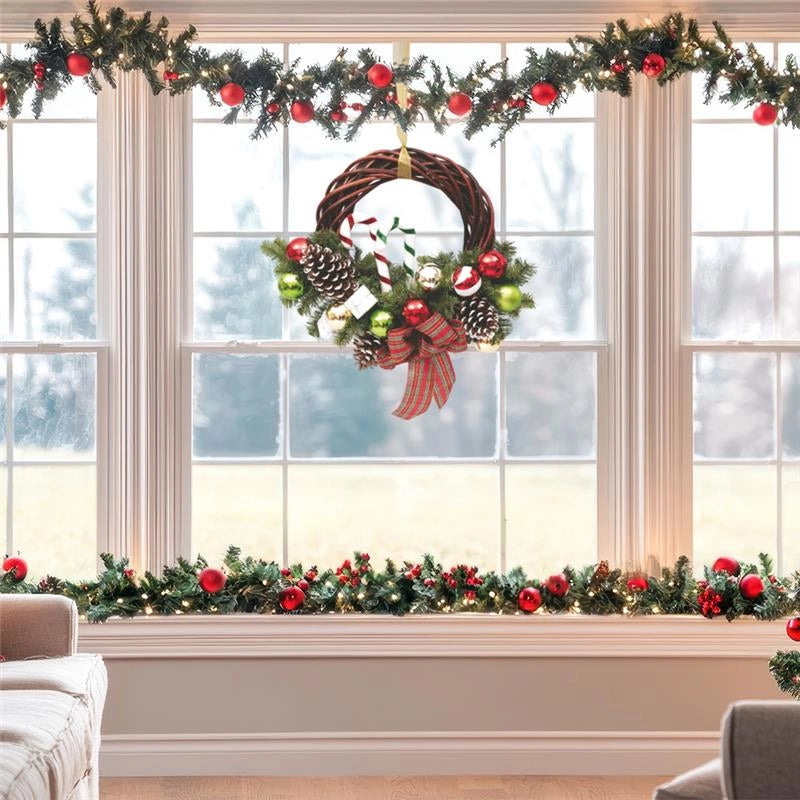 MAURY'S GHIRLANDA DI VIMINI PER NATALE CON DECORAZIONE DI RAMI E FIOCCO SCOZZESE DI 35 CM