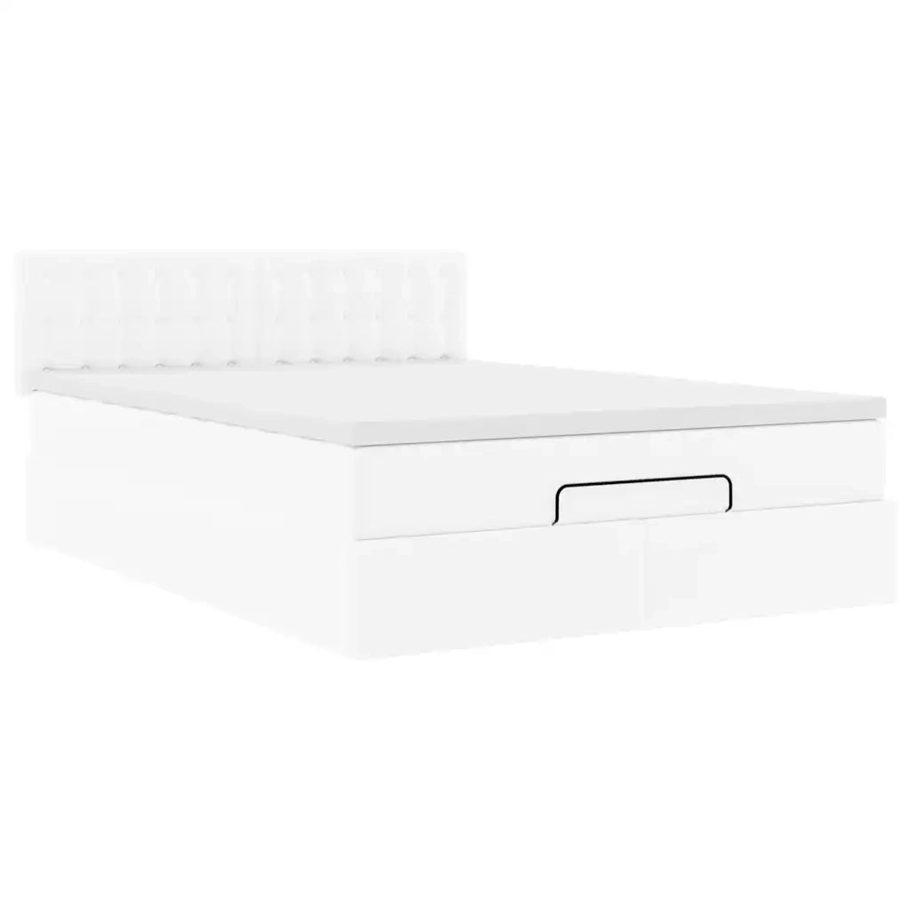 Struttura Letto Pouf con Materasso Bianco 140x190 cm Similpelle