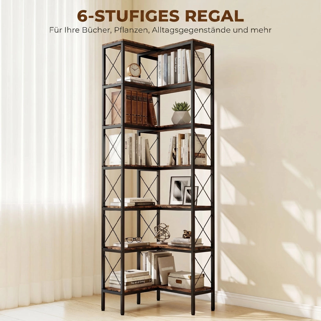 Libreria a L in legno e metallo ¨C Minimal ¨C rustico marrone 60x60x200 cm