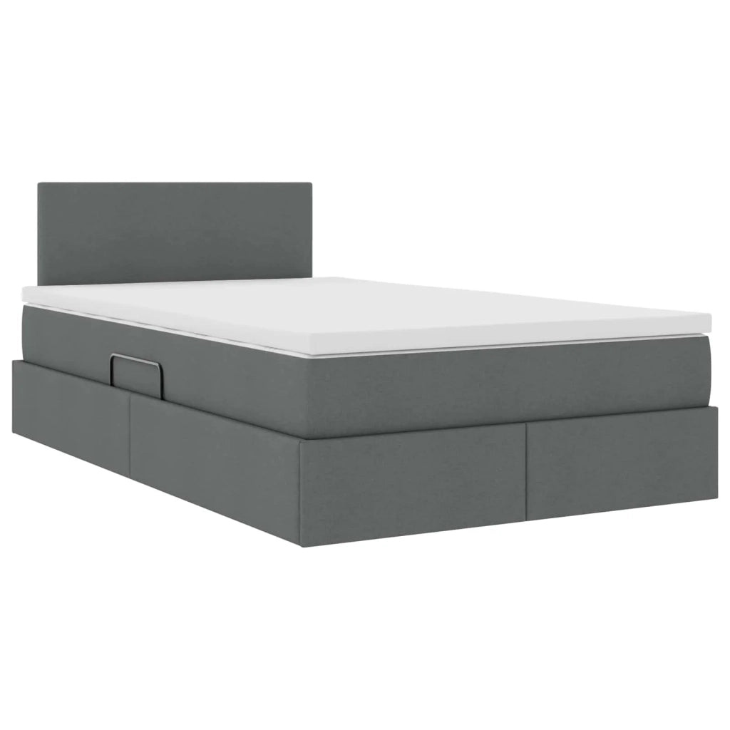 Letto con contenitore e LED Grigio scuro 120 x 190 cm Tessuto