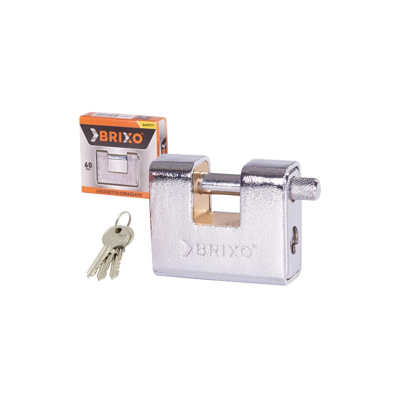 Lucchetto corazzato 70 mm ottone/acciaio antiscasso 3 chiavi - Brixo Top