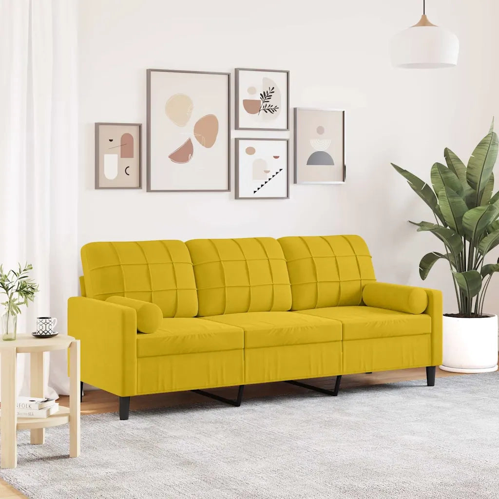 Divano a 3 Posti con Cuscini Giallo 180 cm in Velluto 3278235