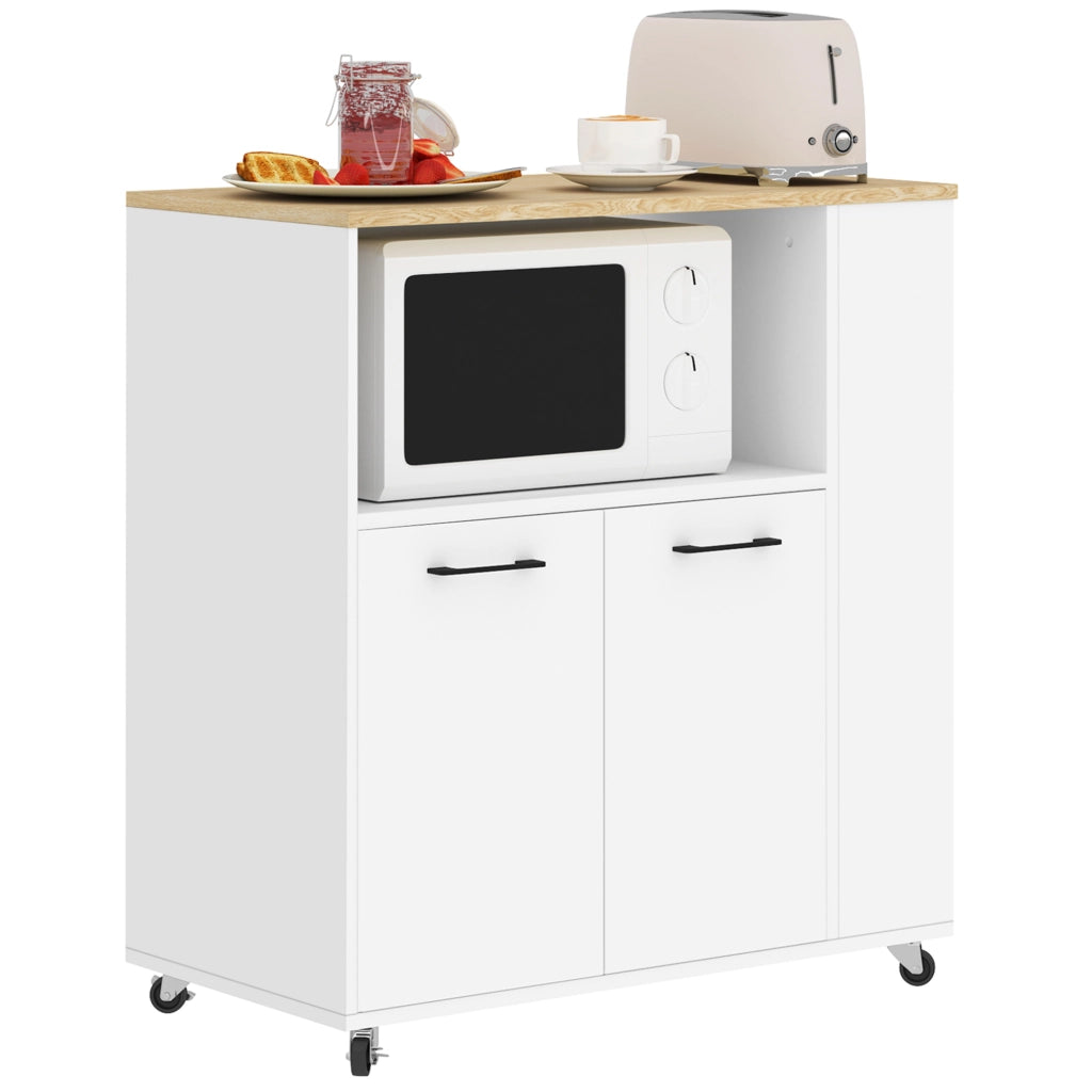 Carrello cucina con ruote ¨C Xylo ¨C piano lavoro ripiano regolabile 75x40x80cm bianco