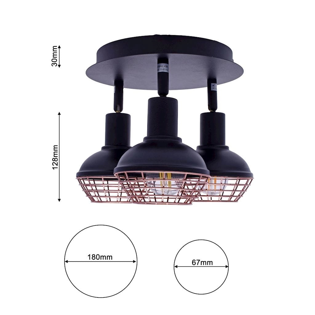 Plafoniera Milagro Logan ML4612 3xE14 nero/oro metallo