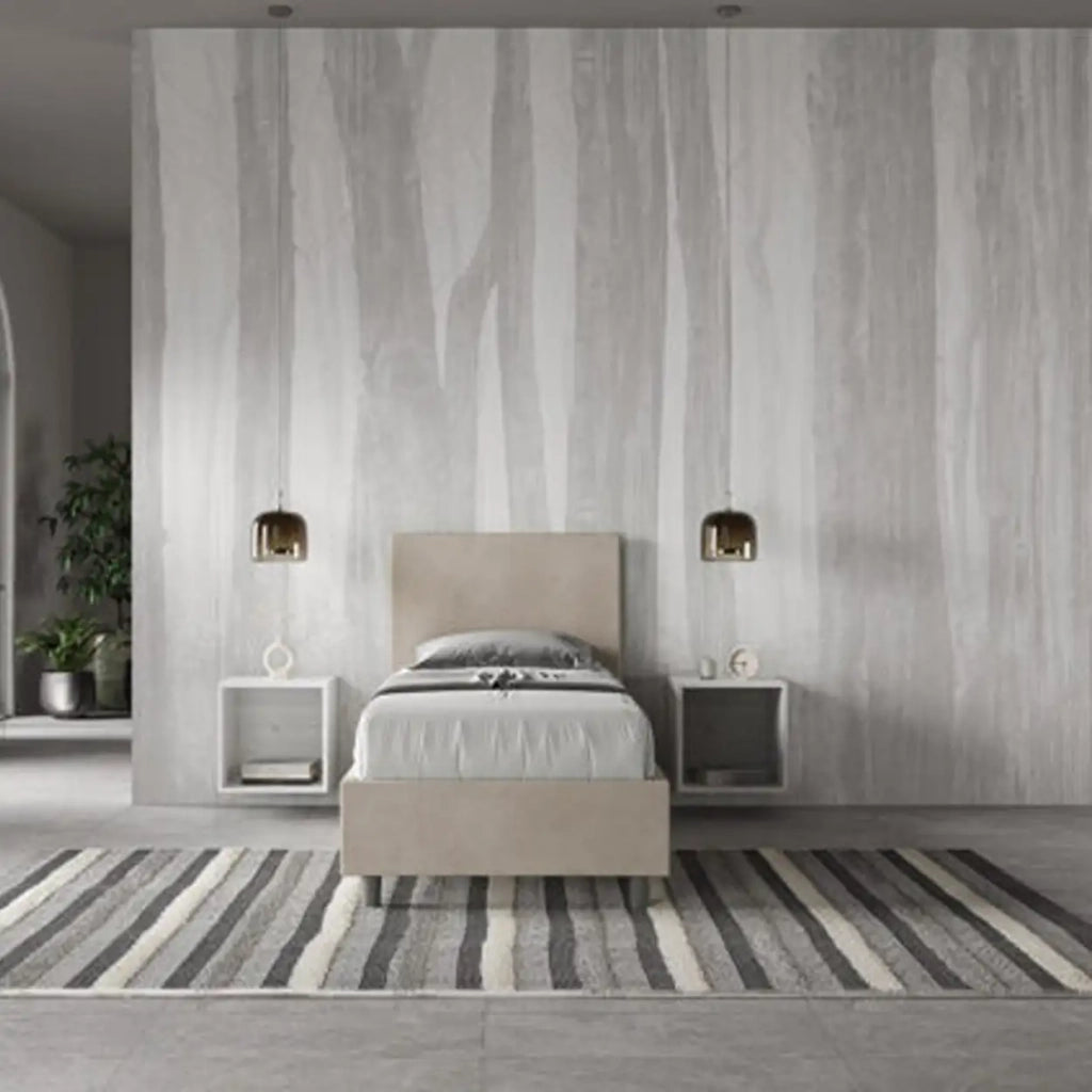Letto singolo contenitore imbottito 80x210 microfibra sabbia Adele